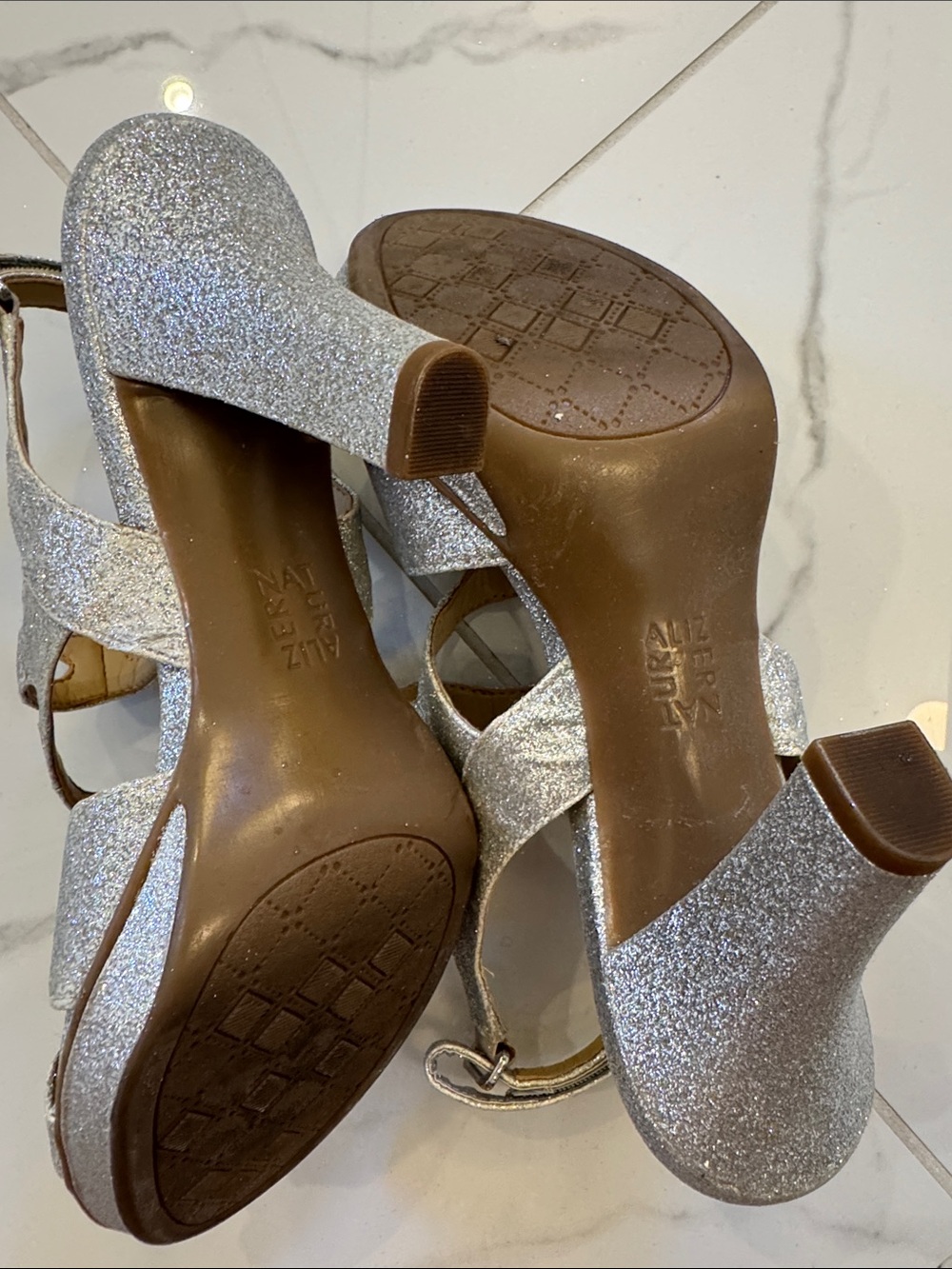 Naturalizer Silver Glitter Multi-Strap Block Heel Sandals - Picture 4 of 5
